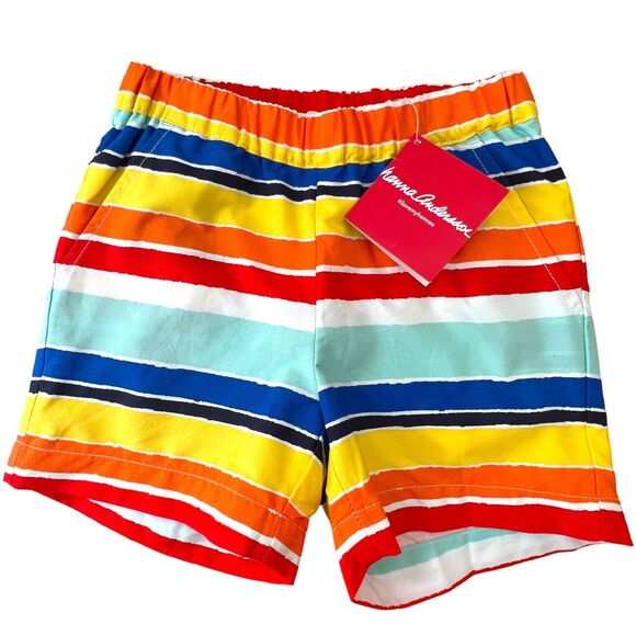 Hanna Andersson Other - New Hanna Andersson Boys Sunny Days And Getaways Poplin Shorts Rainbow Stripes 4